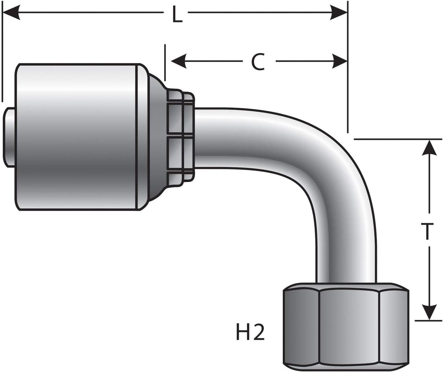 Gates G25832-0404 Female British Standard Parallel Pipe O Ring Swivel 90 Bent Tube (Mega Crimp)