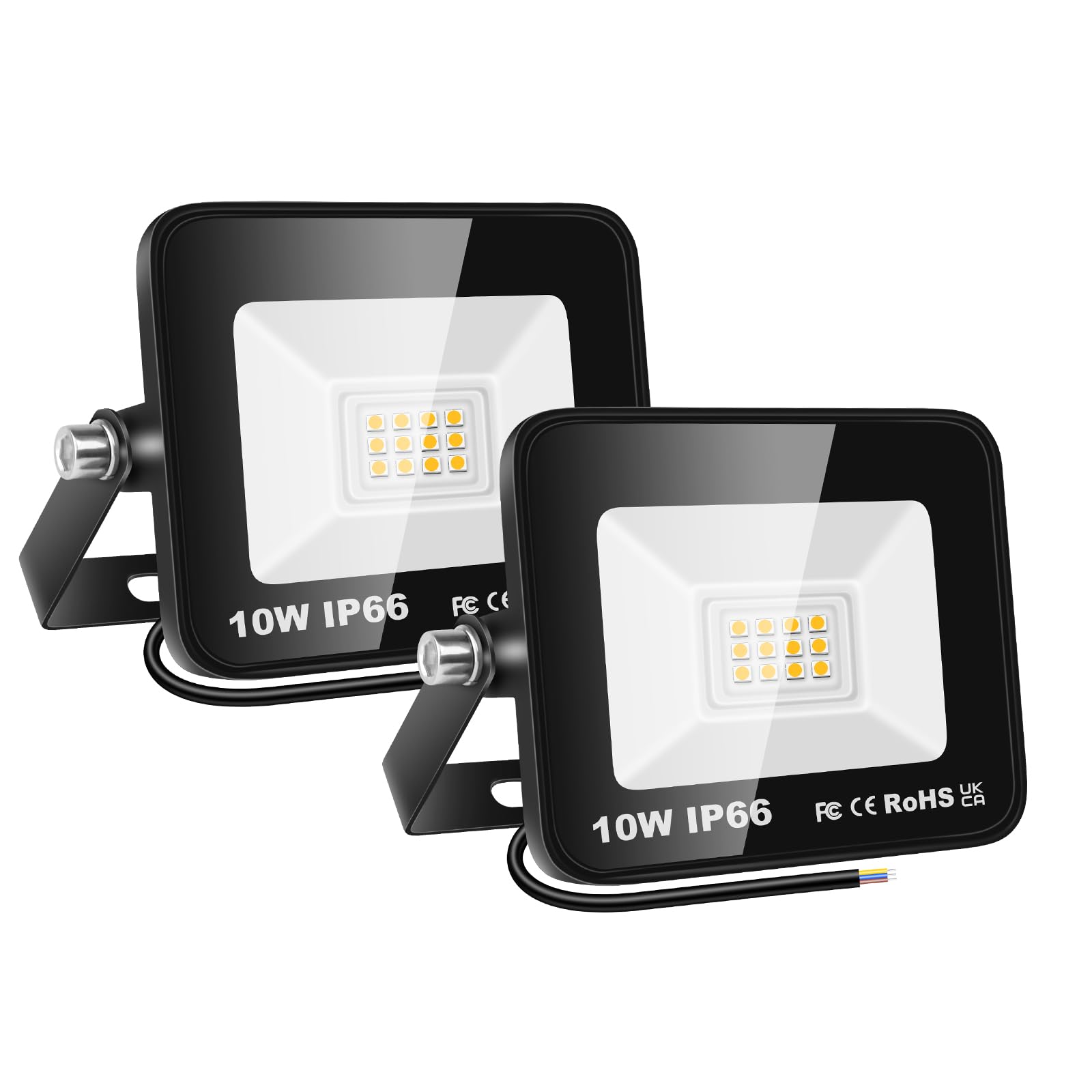 PICAA 2PCS 10W LED Flood Lights Outdoor, Super Bright Security Lights, IP66 Waterproof Floodlight, Warm White (3500K) Wall Light, Perfect for Garden, Yard, Garage, Patio,Warehouse, Parking Lot [Energy Class F]