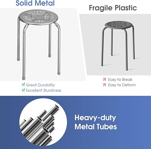 Miniatura 9 de COSTWAY 6-Pack Steel Stack Stools, 17.5-InchHeight Portable Stackable Backless School Stools with Daisy Design, Round Classroom Decoration Stools