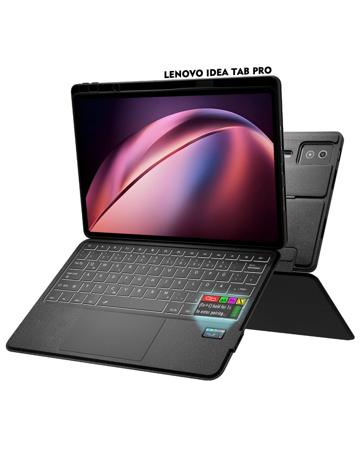 Doohoeek Bluetooth Tastatur Hülle mit LCD-Display für Lenovo Idea Tab Pro 2025 12,7 Zoll, Bluetooth Kabellose Trennbare Tastatur mit Trackpad, 7 Farbige Beleuchtung, QWERTZ