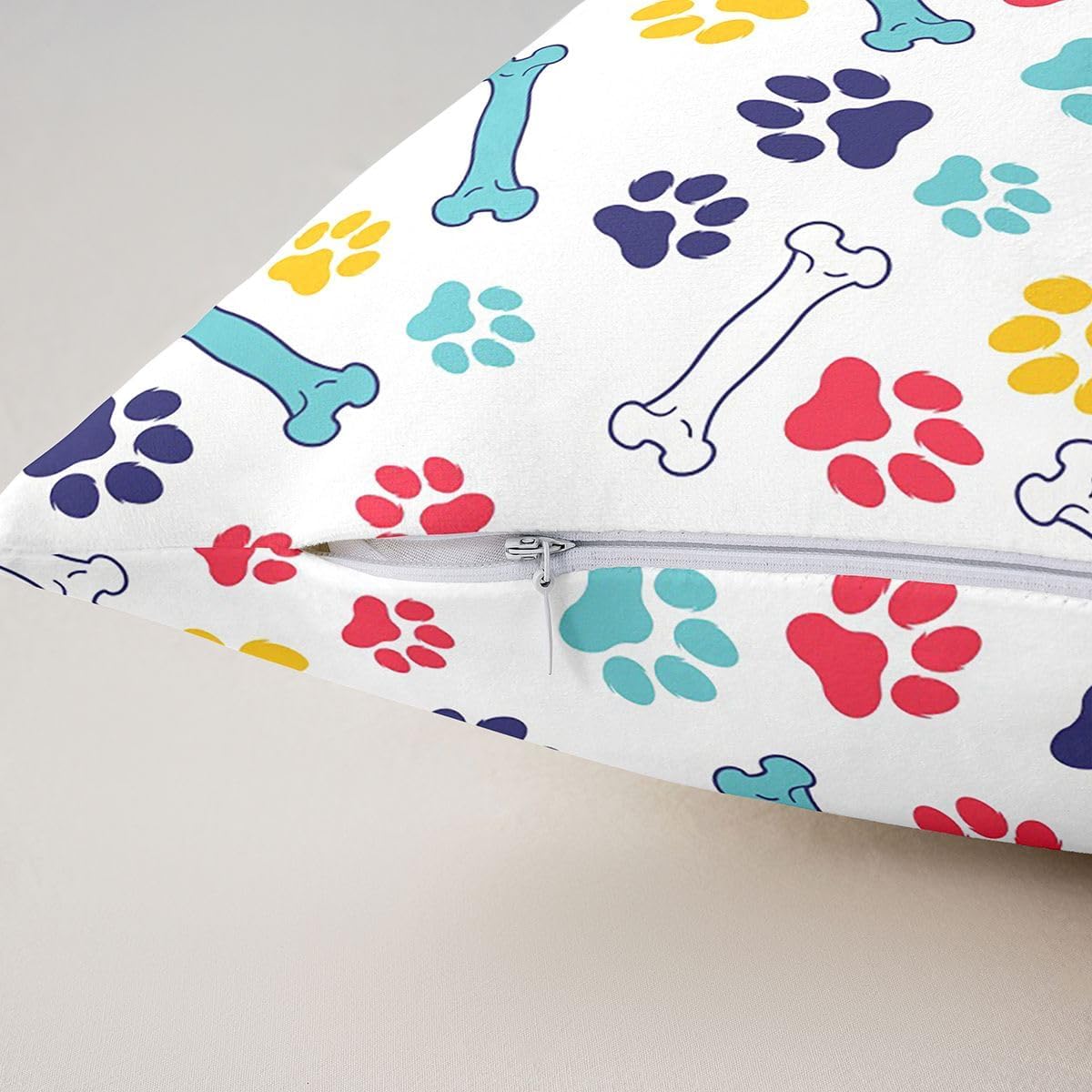 Castle Fairy Dog Paw Print Throw Pillow Cover Kawaii Animal Footprint Bone Cushion Case Cute Pet Animal Pillow Cover for Living Room,Colorful Soft Pillowcases,18x18 Inches image 5