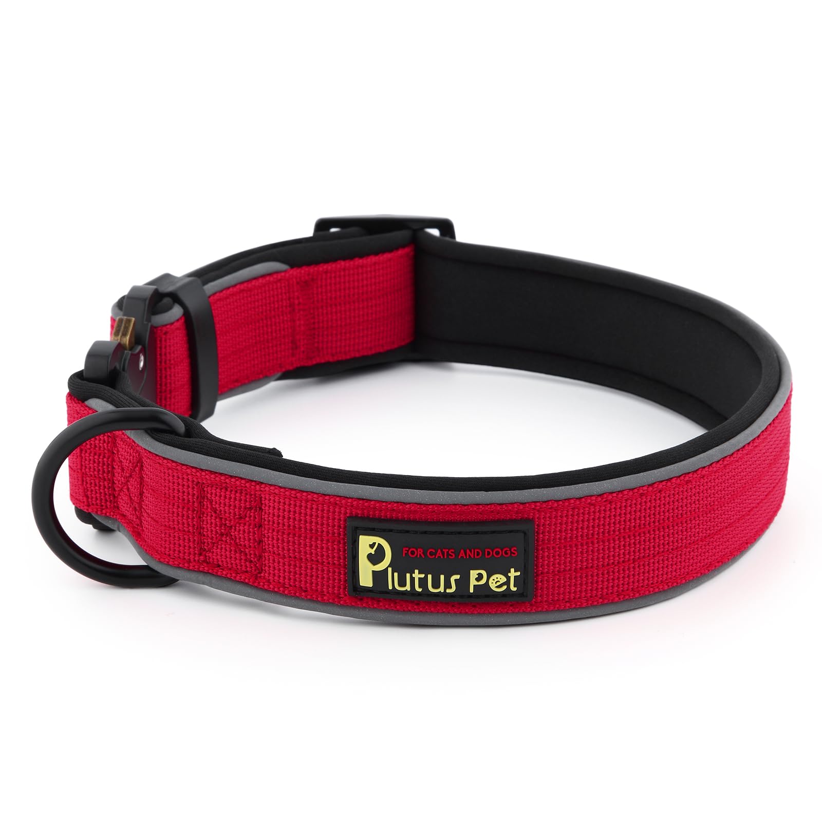 Plutus Pet Tactical Dog Collar, Reflective, Adjustable Heavy Duty Dog Collar, Soft Padded and Comfortable, for Small Medium and Large Dogs (Red, XL)