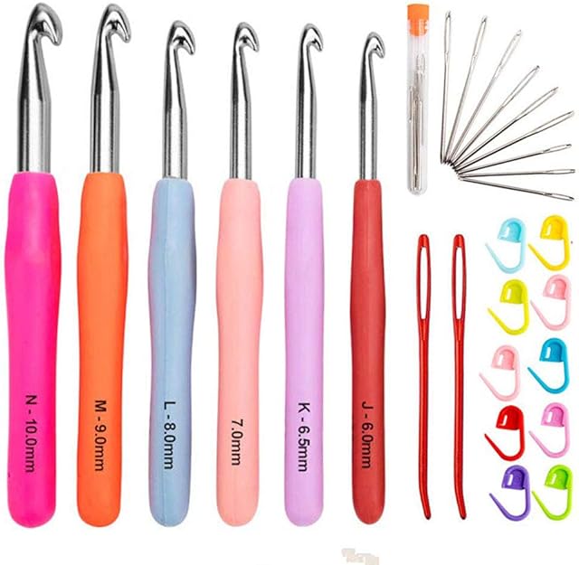 28 PCS Crochet Hooks Set, Crochet Needle Hook Ergonomic Hooks Crochet Kits Yarn Knitting Needles Ergonomic Crochet Hooks Knitting Set with Stitch Markers Pin Case for Arthritic Hands Beginners