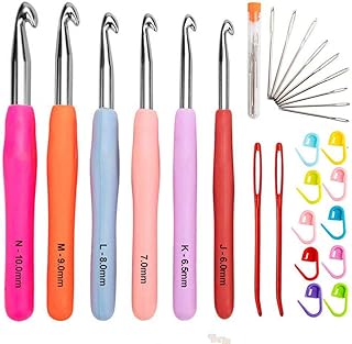 Crochet Hook Set，Ergonomic Large Crochet Hooks Yarn Needles Soft Handles Jumbo Aluminum Crochet Hook for Beginners Adults 6.0mm 6.5mm 7.0mm 8.0mm 9.0mm 10.0mm Size K J L M N P