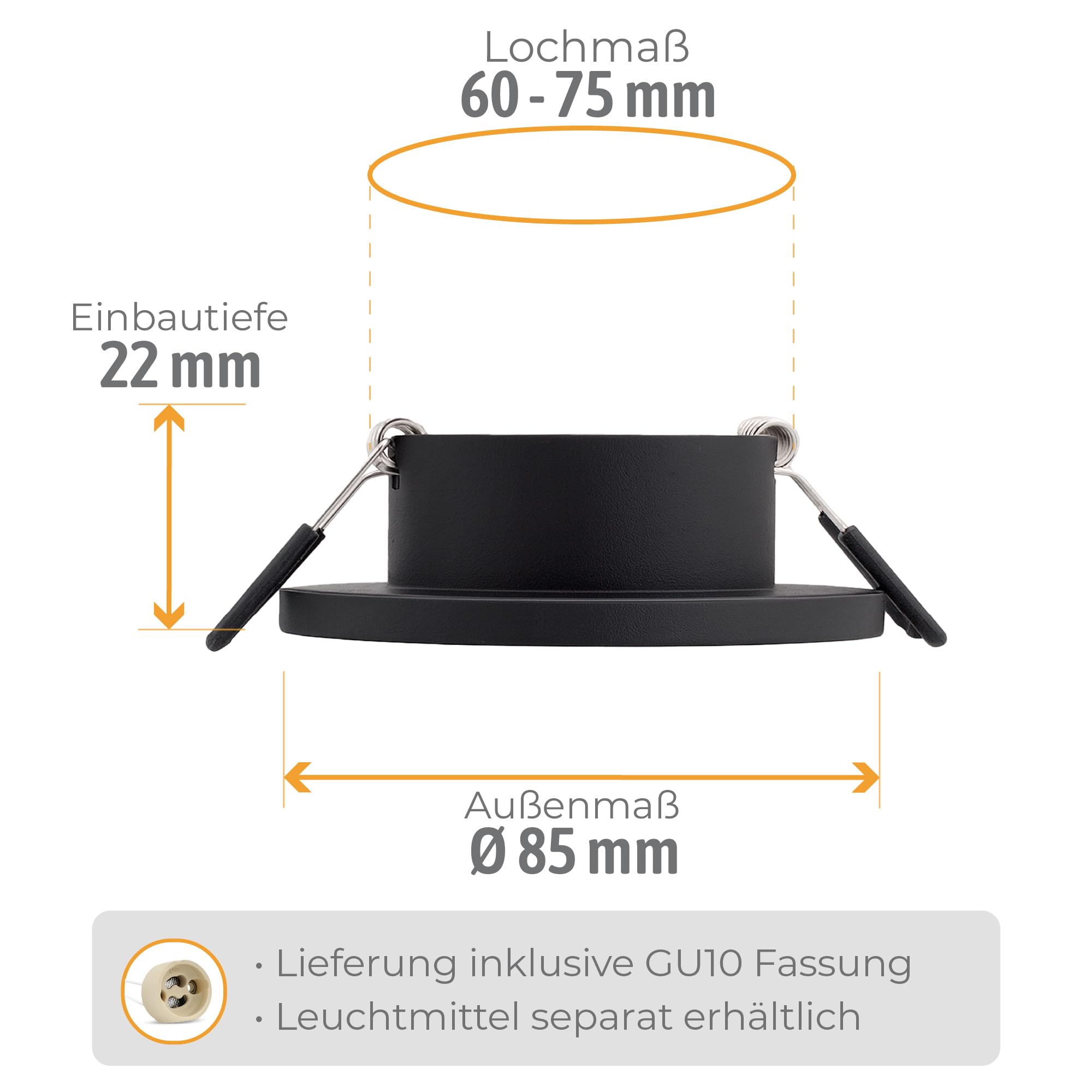 SSC-LUXon Beda - 10 faretti da incasso, colore nero, rotondo, piatto, IP65, per GU10 (senza lampadine), per bagno ed esterni