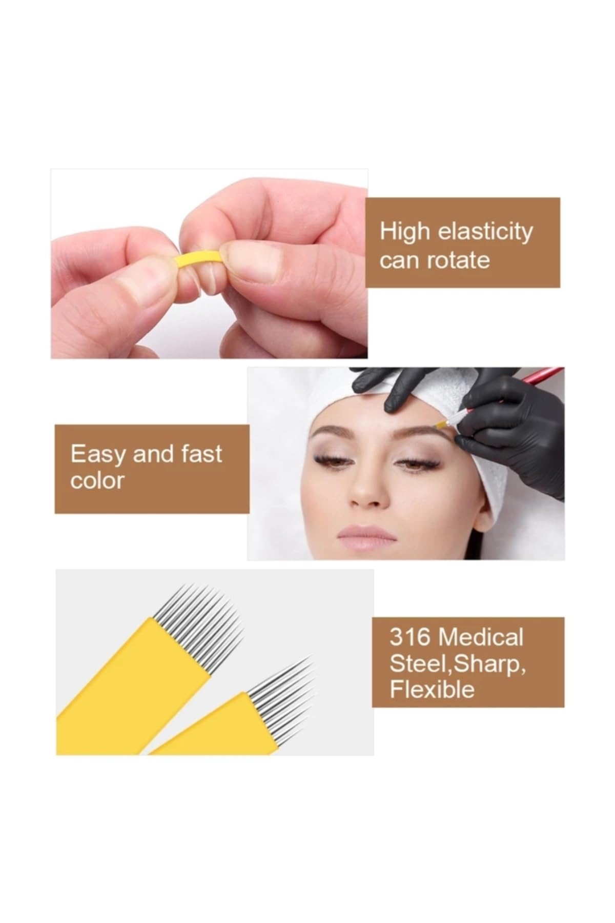 Biomaser 16CF Microblading İğnesi, 0.20mm, Tıbbi Paslanmaz Çelik, 10 Adet, Sarı