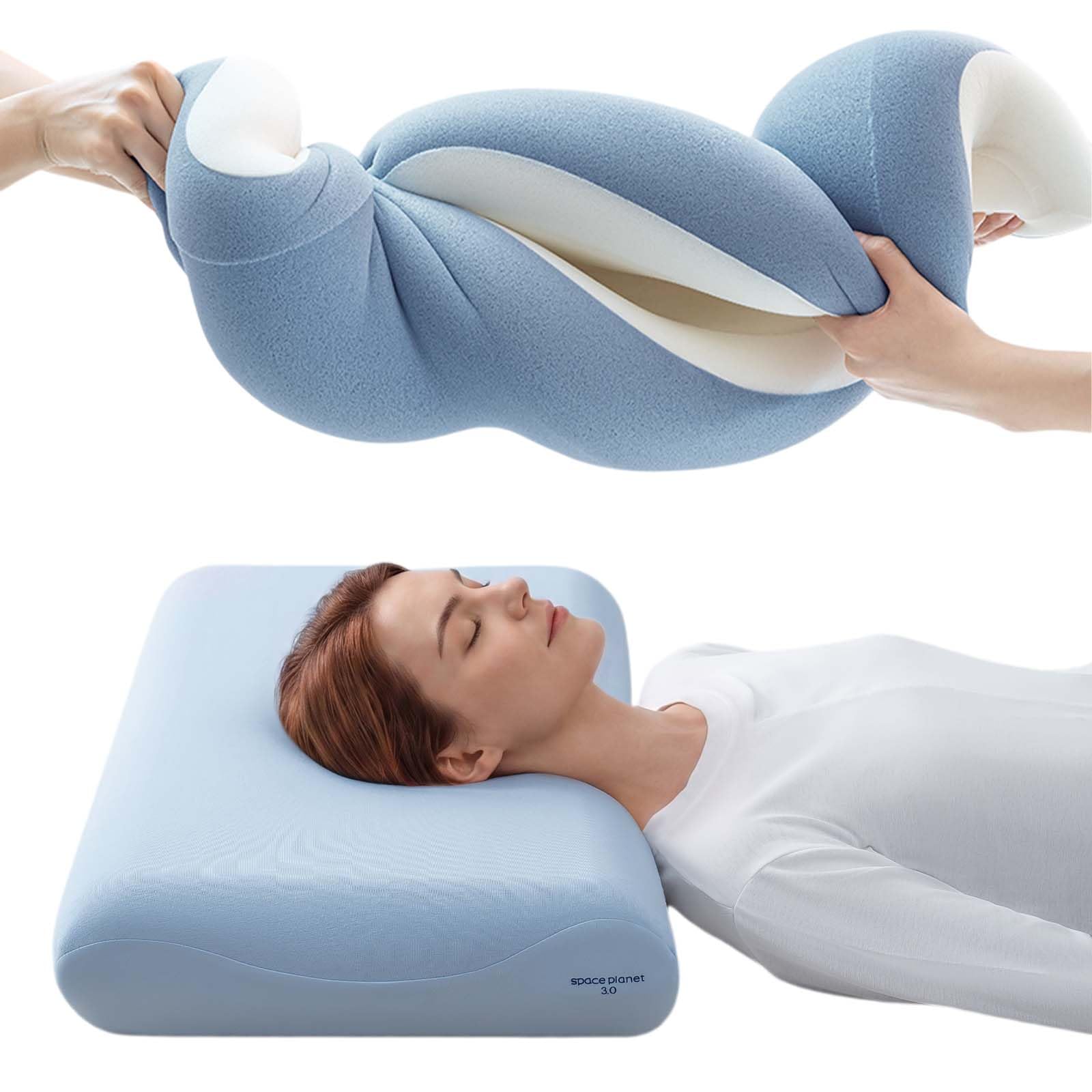 Ergonomisches Nackenkissen-Seitenschläferkissen mit Memory Schaum, Blau