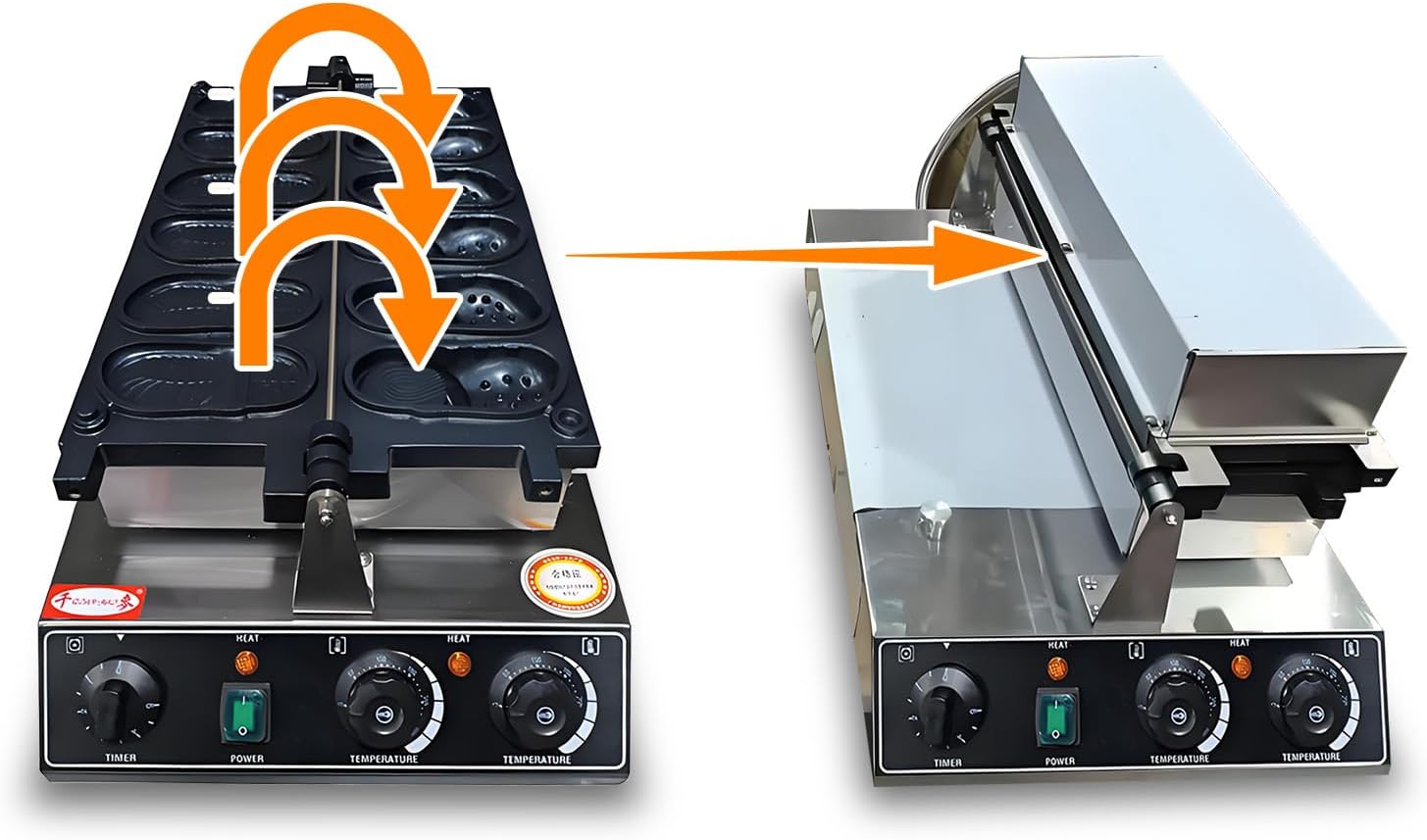 Electric Commercial Waffle Making Machine In Special Shoe Shape,110V,6pcs Waffle,Temperature adjustable 50-300℃,Non-Stick Teflon Coating - Use for Snack Food,Bakeries,Food Carts,Milk Tea Shop
