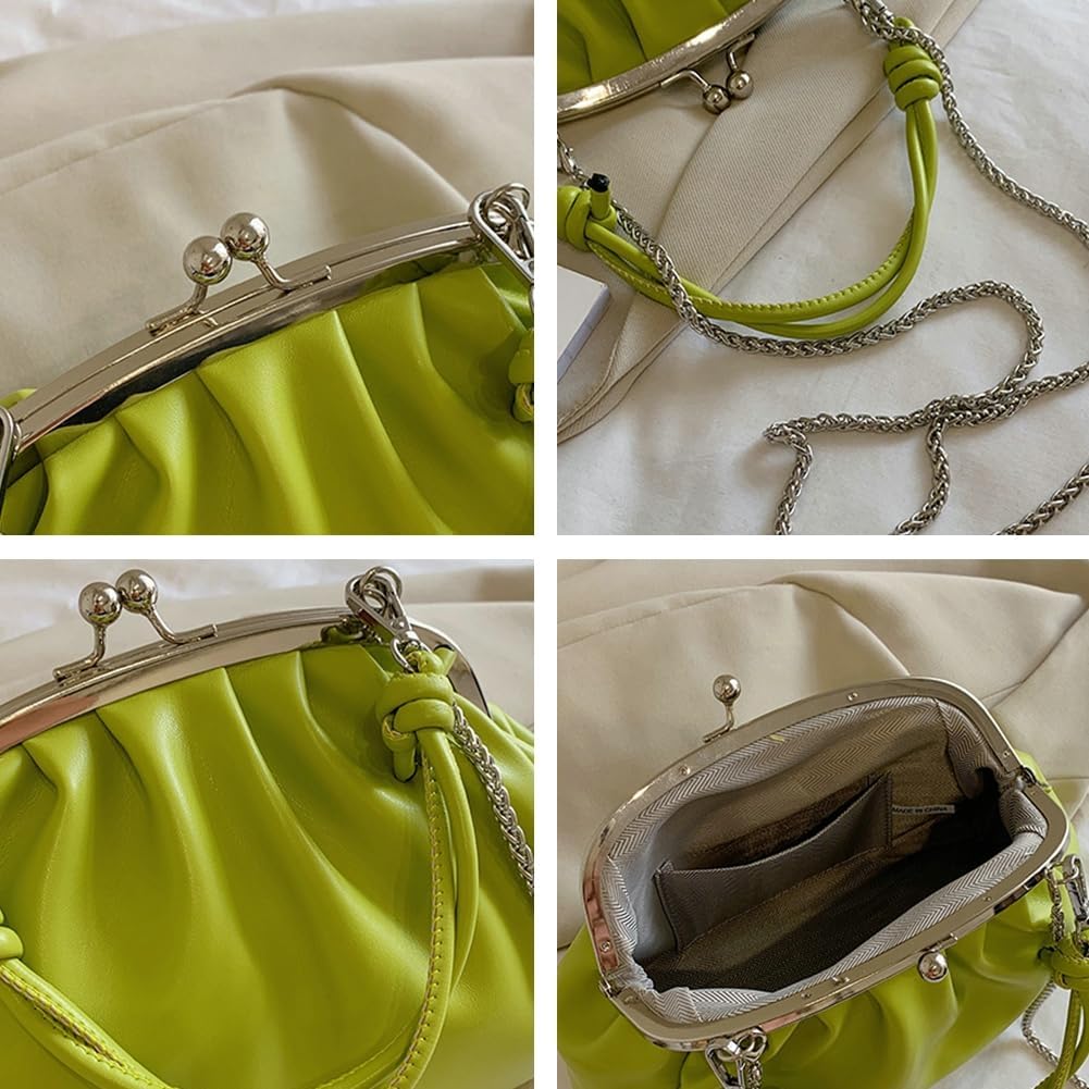 Chain Evening Handbag Purses for Women Kiss Lock Pleated Clutch Bag Cross Body Purse Elegant Handle for Daily Life