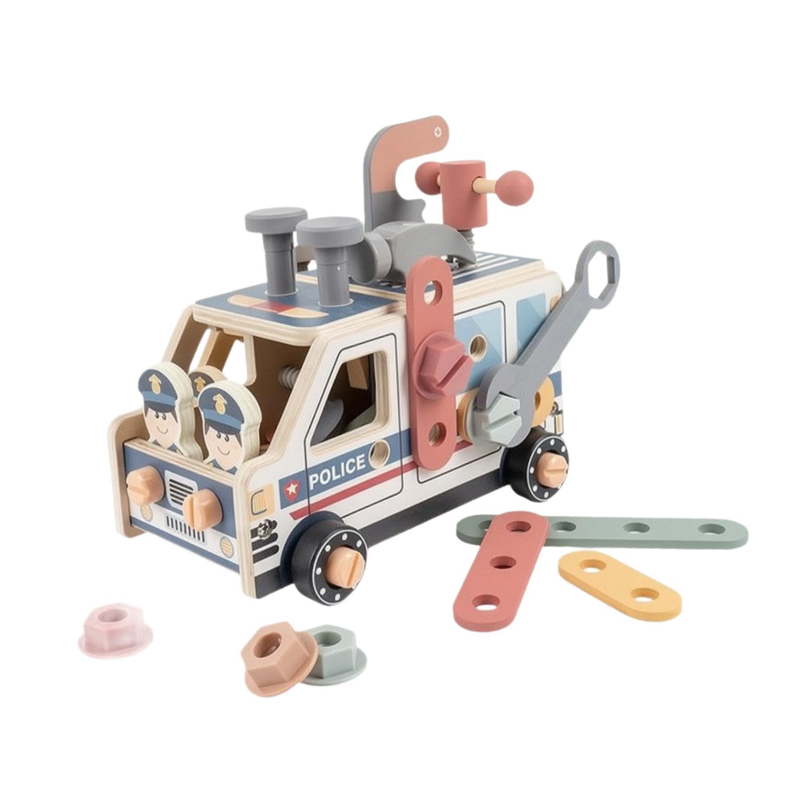 Sharplace Juego Herramientas para niños, Juguete construcción, Regalo Viaje, camión Juguete Madera, Kit Herramientas Educativo para niños 3, Coche de Policía