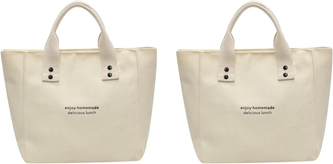 Multi Functional Canvas Solid Color Handbag, Japanese Style bento, Simple Lunch Box for Office Workers Dine 2 Pieces, Beige, 31 * 12 * 22CM