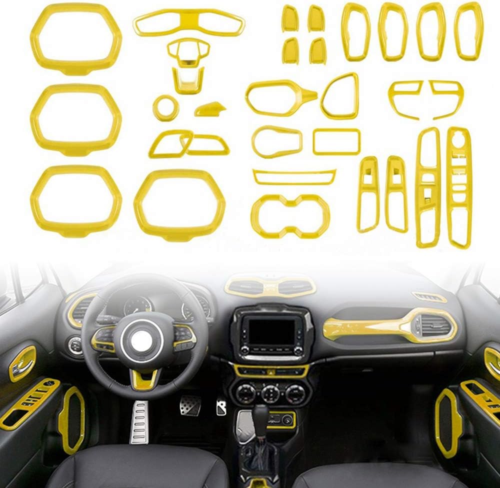31PCS/ Set Interior Trim Kit Car Interior Accessories Decoration Trim Kit for Jeep Renegade 2015-2018 (Green)