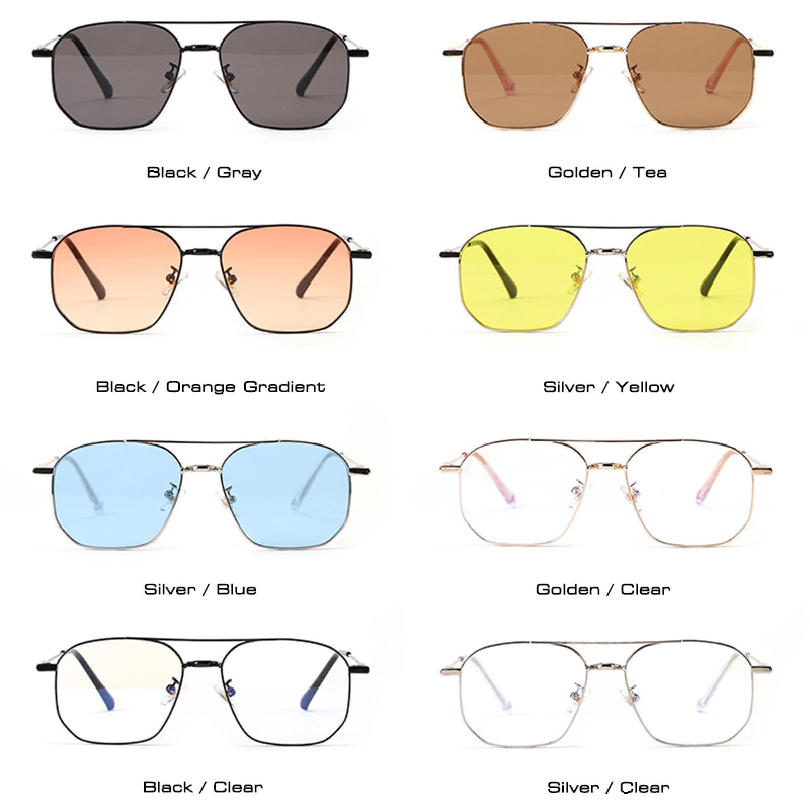 Gafas de sol con marco de metal y doble puente para mujer, lentes transparentes tipo océano, con protección UV400 para hombre