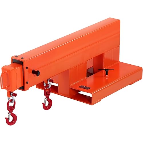 VEVOR Forklift Jib Boom Crane, 5500 lbs Capacity, Forklift Mobile Crane Lifting Hoist with 2 Hooks, Manual Telescopic 47.2-73.5 in, Boom Attachment Towing Handling Equipment for Warehouse & Factories