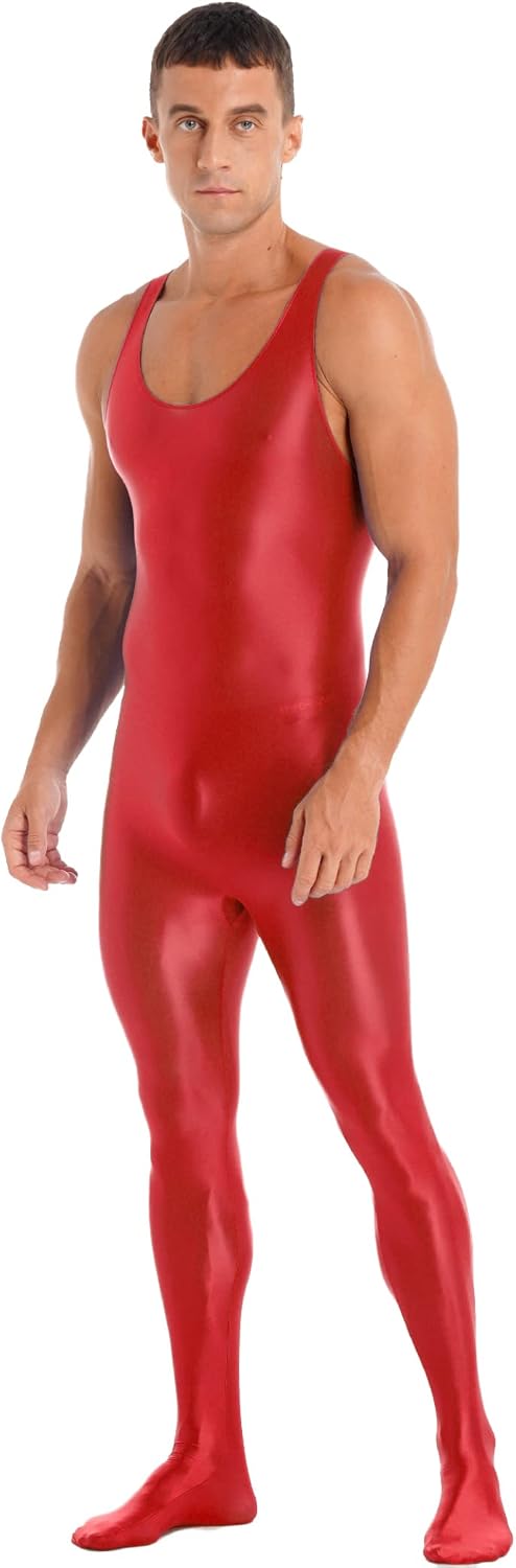 Mens Spandex Dance Unitard Biketard Bodysuit Tank Ballet Tight Jumpsuit Leotard Costume Red Medium