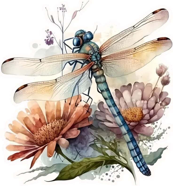 2PC Dragonfly 3D-Effect PVC Vinyl Sticker, 4.72"x5.12" Self-Adhesive Waterproof Decal for Car, Laptop, Truck, Motorcycle, Scratch Cover, Home Door Decor |BZ69