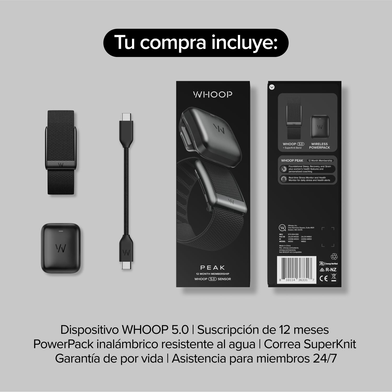 WHOOP – Suscripción de 12 Meses, Wearable de Salud y Forma física 5.0/MG, Control de Actividad 24/7 con VO2 máx, Seguimiento del sueño, Entrenamiento Personalizado, información del Ciclo Menstrual