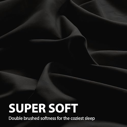 Miniatura 7 de Cathay - Sábanas planas de seda individuales de suave poliéster de lujo, Negro, Completo