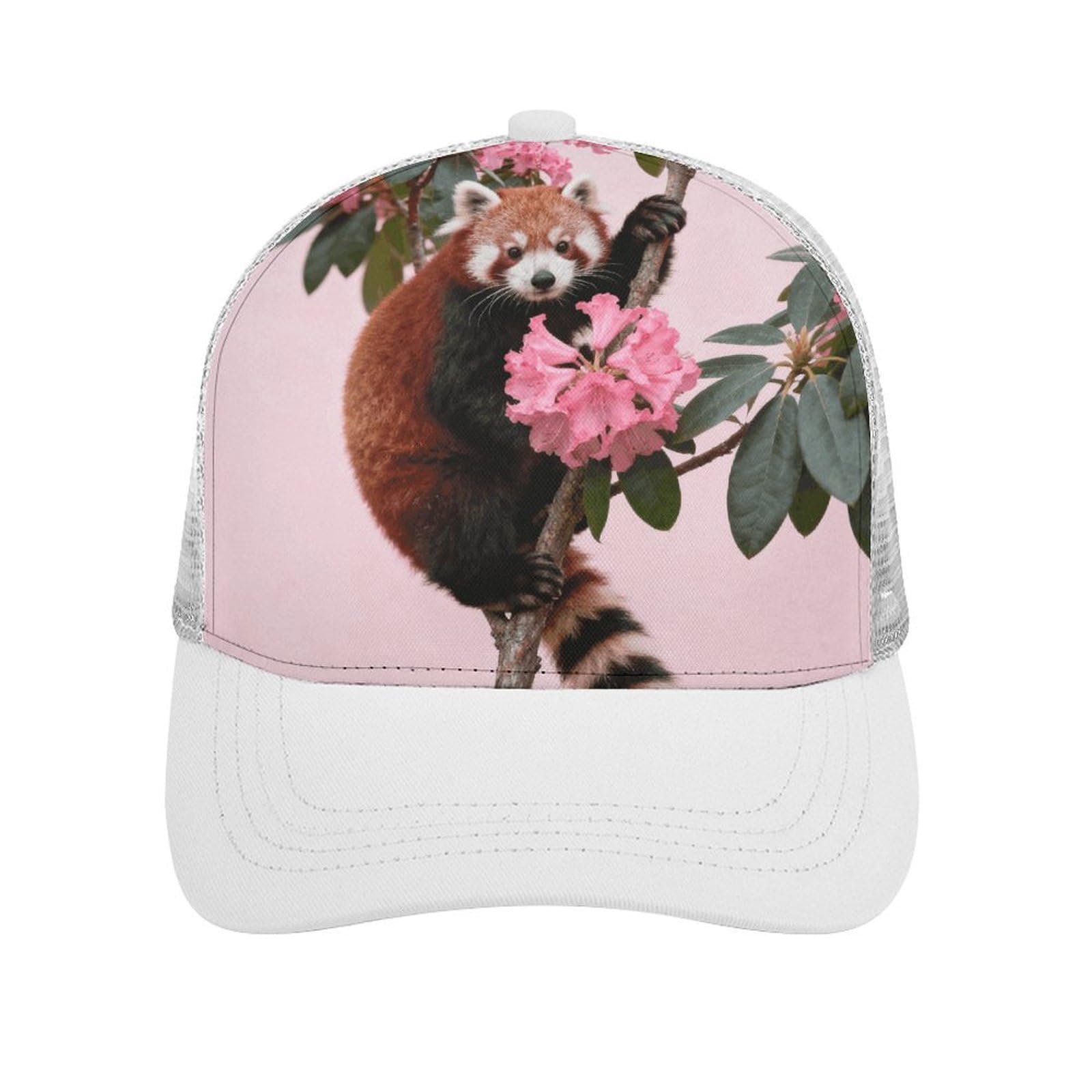 Red Panda in Azaleas Men’s Baseball Cap Hat Hip-Hop Hats Water Resistant UPF 50 Lightweight Men’s Hat, White, One size