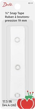 Dritz 82-9 Snap Fastener Tape with 12 Snaps, White, 17-1/2-Inch Length