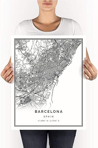 Miniatura 2 de Squareious Póster de mapa de Barcelona, arte moderno de pared en blanco y negro, decoración escandinava para el hogar, impresiones de la ciudad de