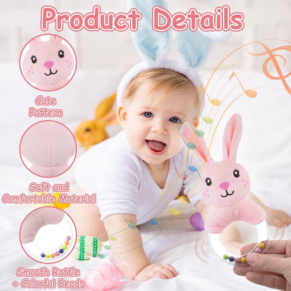HAGOT 3PCS Baby Soft Rattle Sensory Toys, Baby Rattle Toys 0-12 Months, Newborn Baby Rattle, Teething Ring Plush Toy for Infant Toddler Baby Boys Girls Gift - Image 3