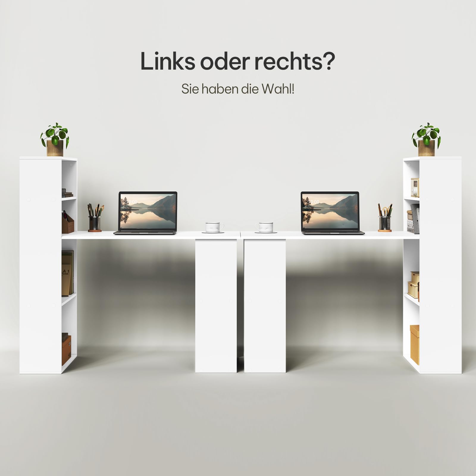 eSituro Schreibtisch mit Stauraum & Bücherregal, Computertisch Homeoffice, Weiß, 120x52x120 cm, Bürotisch fürs Arbeitszimmer Schlafzimmer | Offene Stauraum und Regale, Aktenordner-Halterung, für Homeoffice Schlafzimmer Wohnzimmer