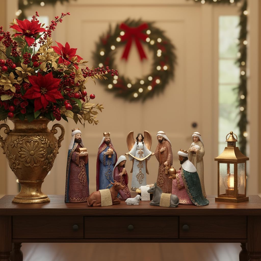 Comfy Hour 11 Figurines Nativity Scene, Traditional Christmas Religious Statue, Christ Child Mary Joseph Three Wise Men and Angel, Holiday Home Decor Accent, Polyresin Artisan Sculpture