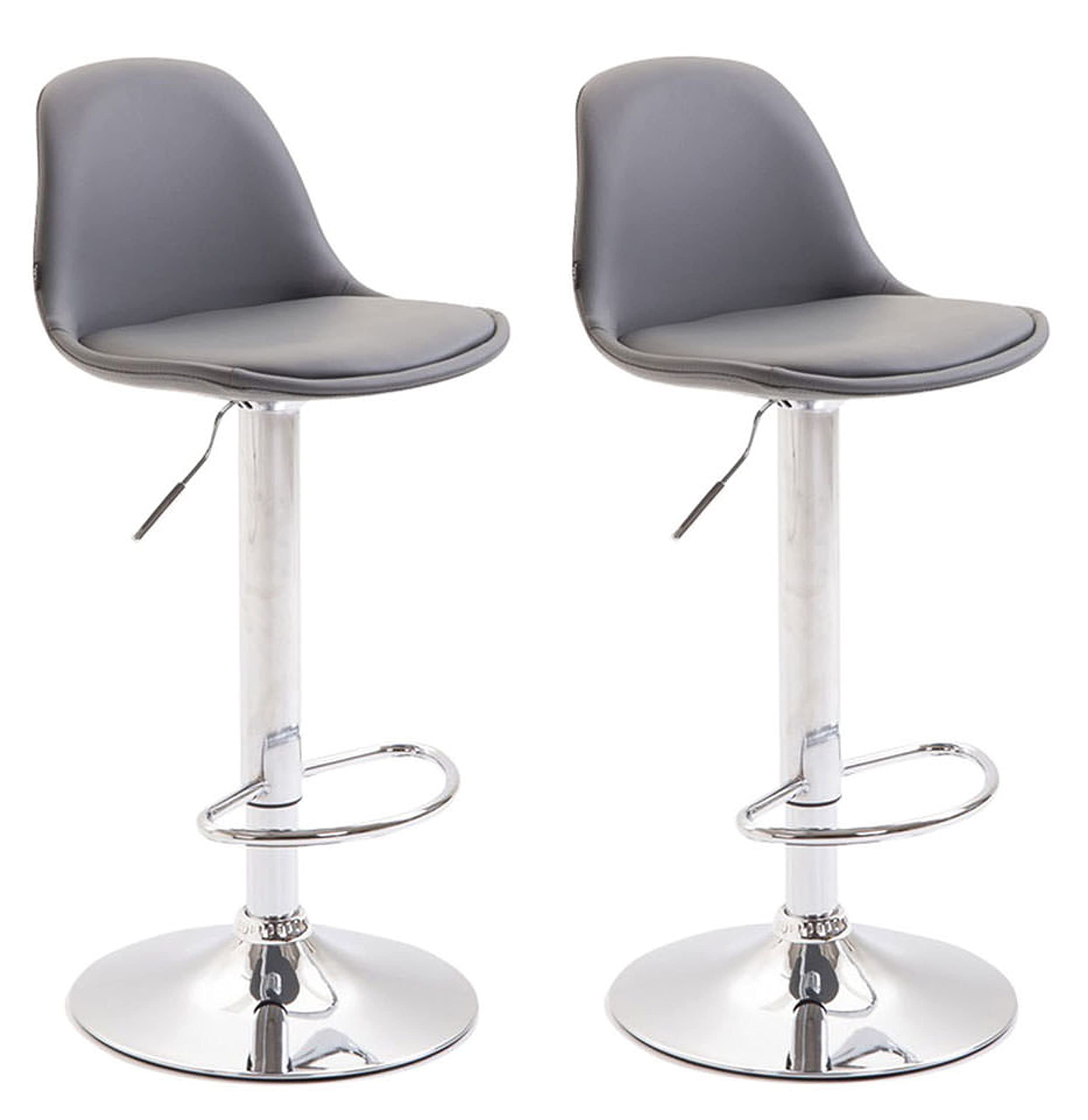 CLP Lot De 2 Tabouret De Bar Design Kiel Similicuir I Chaises Hautes De Bistrot avec Pied Et Repose-Pied en Métal I Hauteur Réglable | Couleur Gris Couleur du Cadre Chrome
