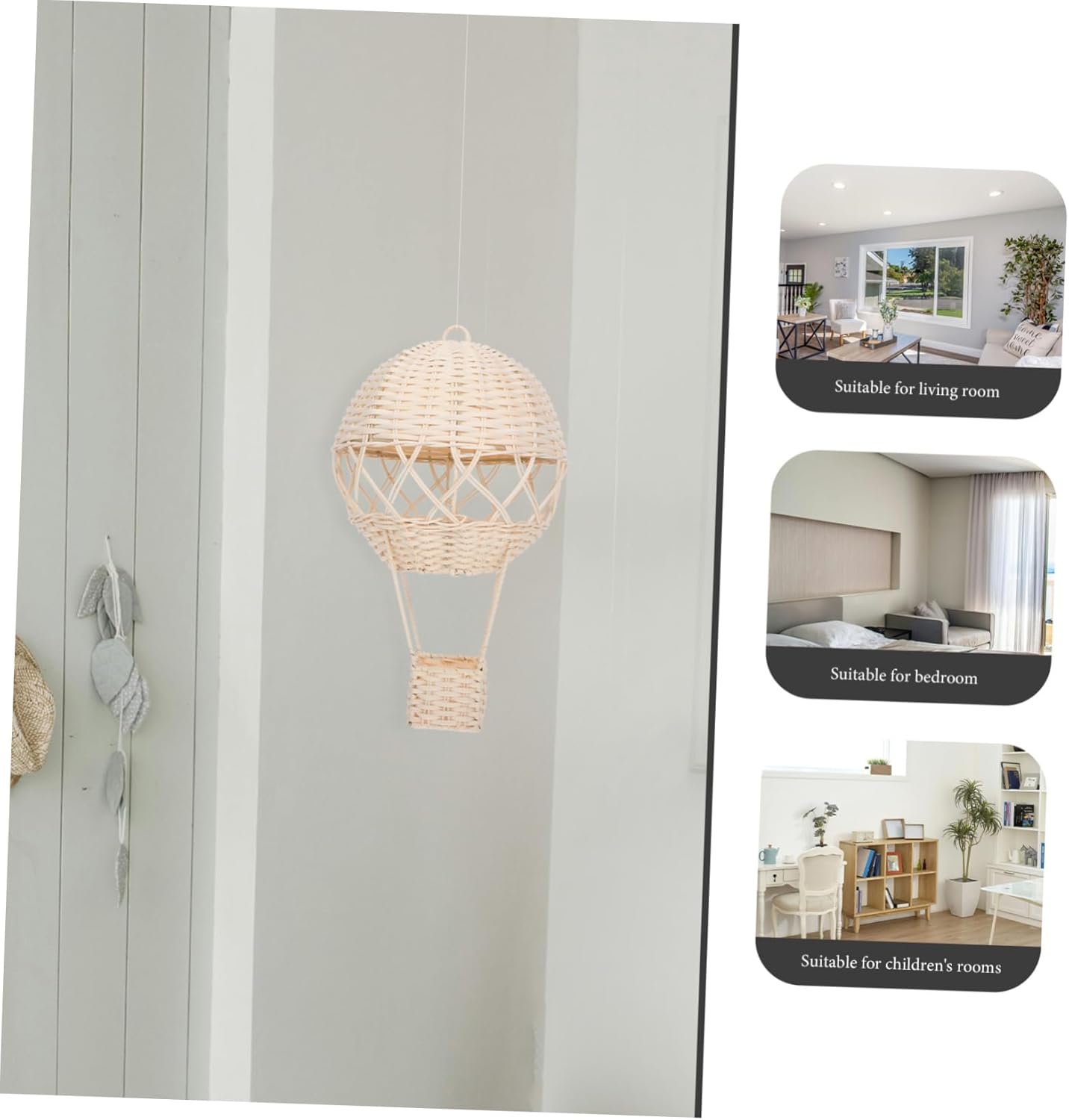 Natural Rattan Hot Air Balloon Lamp Shade Handmade Wicker Decor for Bedroom Living Room Unique Rustic Wall Holder Art Preschool Boy Girl Room Accent
