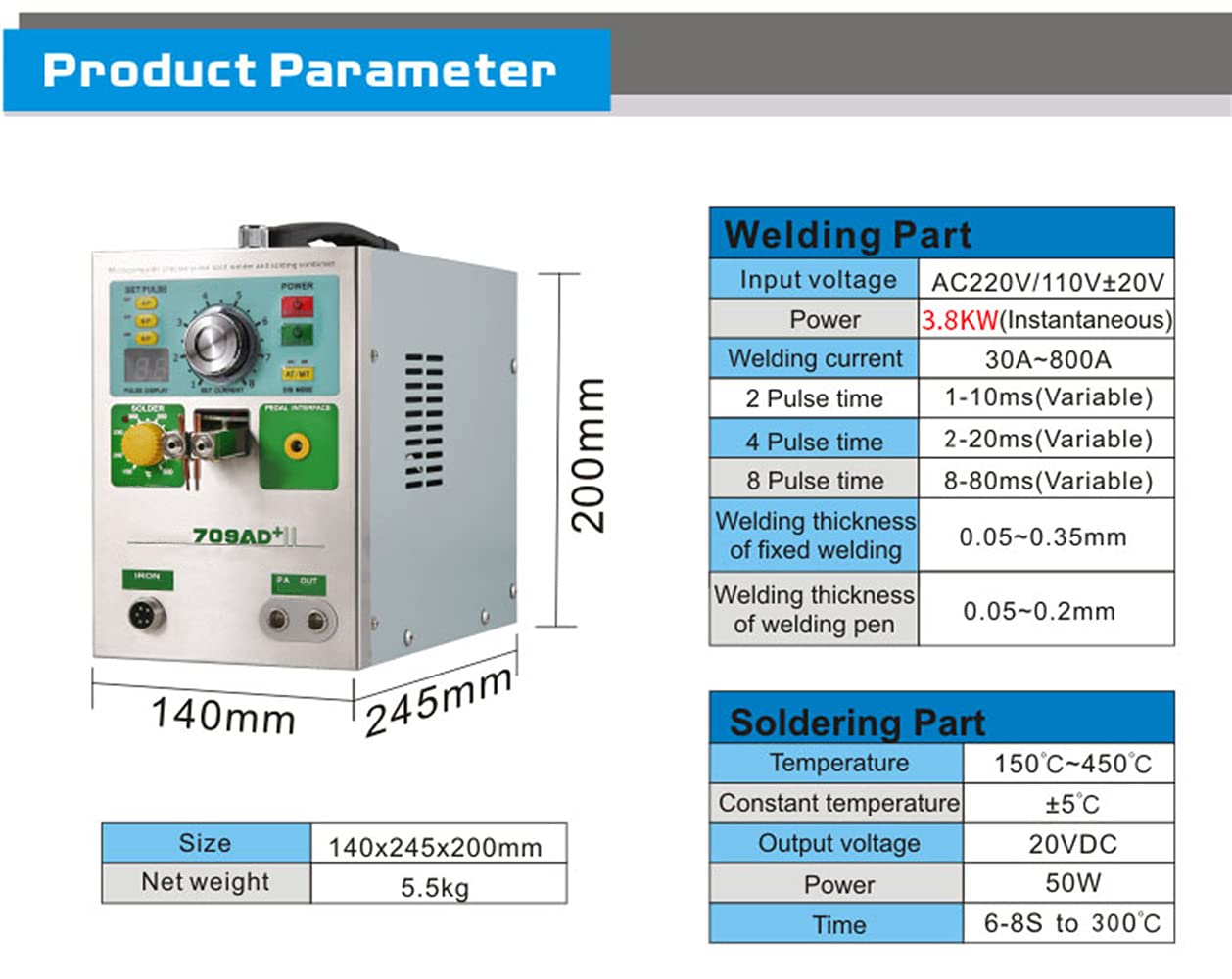 Hanchen Soldador de Puntos de Baterías Muntifuncional 3.8KW Soldadura de Pulsos Profesional con Función de Soldar Estaño Pluma de Inducción Sistema de Enfriamiento para Baterías 18650 26650 32650
