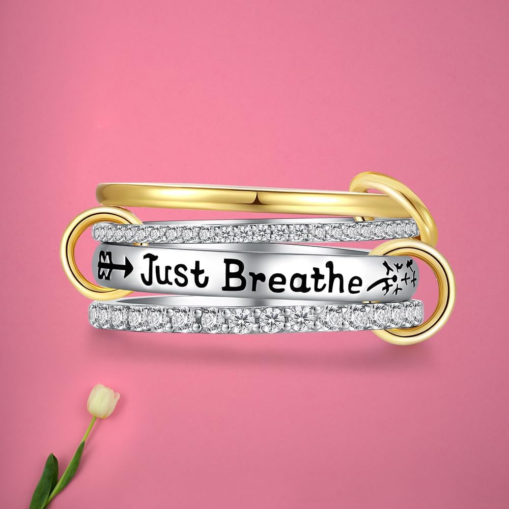 Fenthring Just Breathe Ring Stackable Rings for Women Sterling Silver 925 Stacking Hope Just Breathe Jewelry Encouragement Inspirational Gifts - Image 9