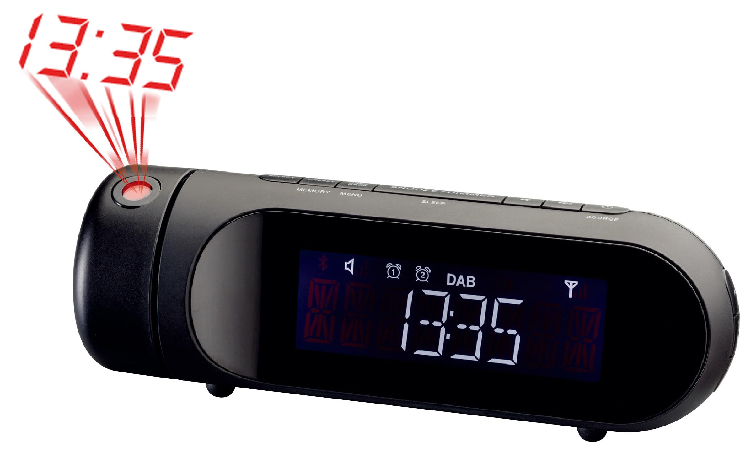 Majestic RS 119P DAB - Radiosveglia DAB/DAB+/FM display LCD, Proiezione ora regolabile, ingresso USB per ricarica, sveglia con due allarmi e tre suonerie, nero