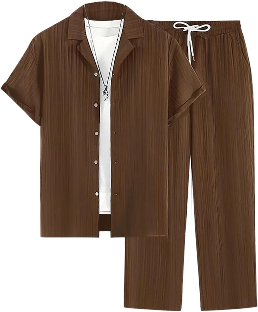 Men's 2 Piece Outfit Button Down Short Sleeve Loose Pants Set Summer Beach Vacation Outfits