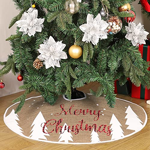 N&T Nieting Burlap Tree Skirt, 30 Inch Farmhouse Christmas Tree Skirt With White Christmas Tree And Letter Printed For Xmas Holiday Party Decoration #TOP3