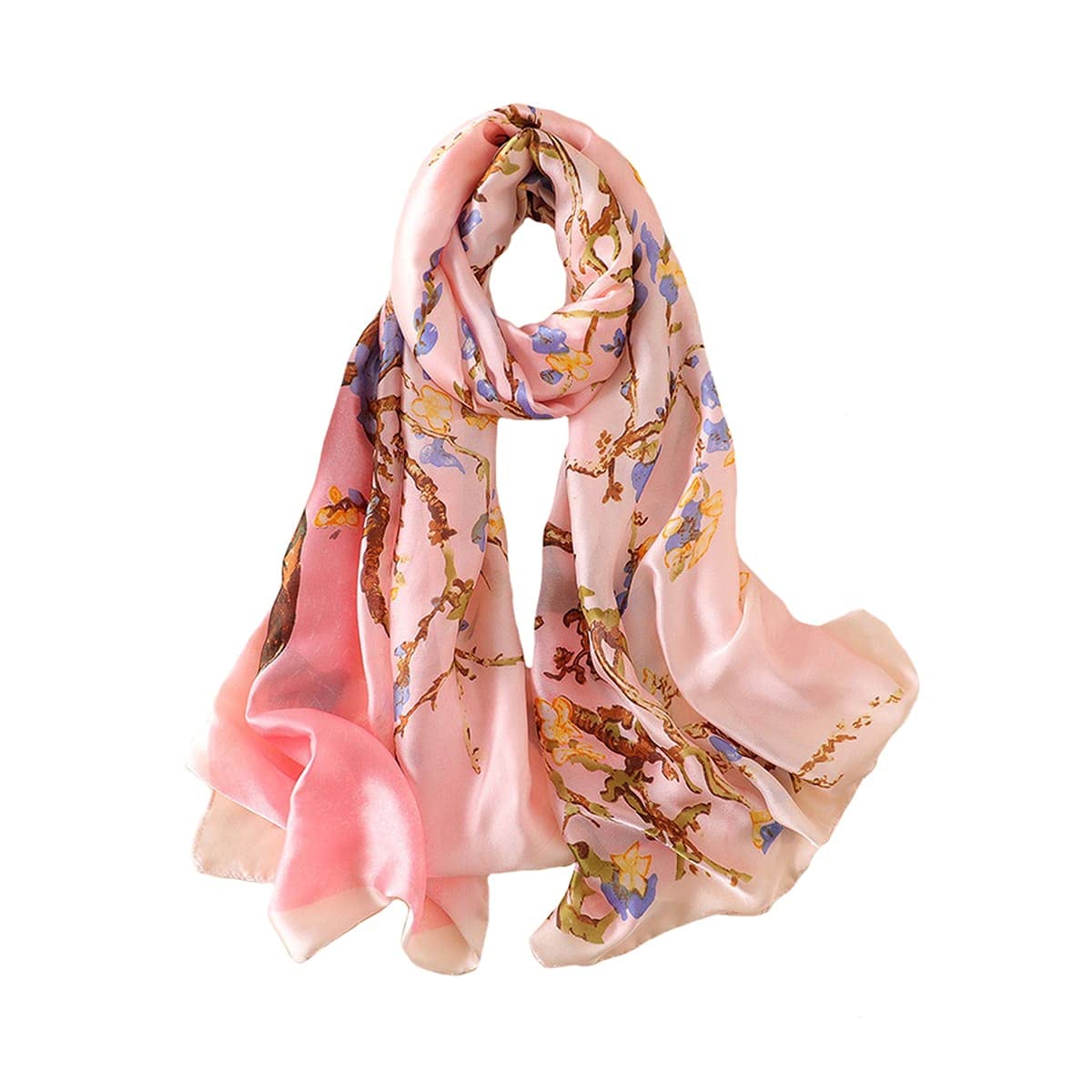 Trillion London® Spring Collection | Pink Floral Silk Neck Scarf For Women | Ladies Lightweight Scarves | Shawl Wraps | Suitable for Daily Life, Gifting | Smooth Soft Finish | Size - 180cm*90cm