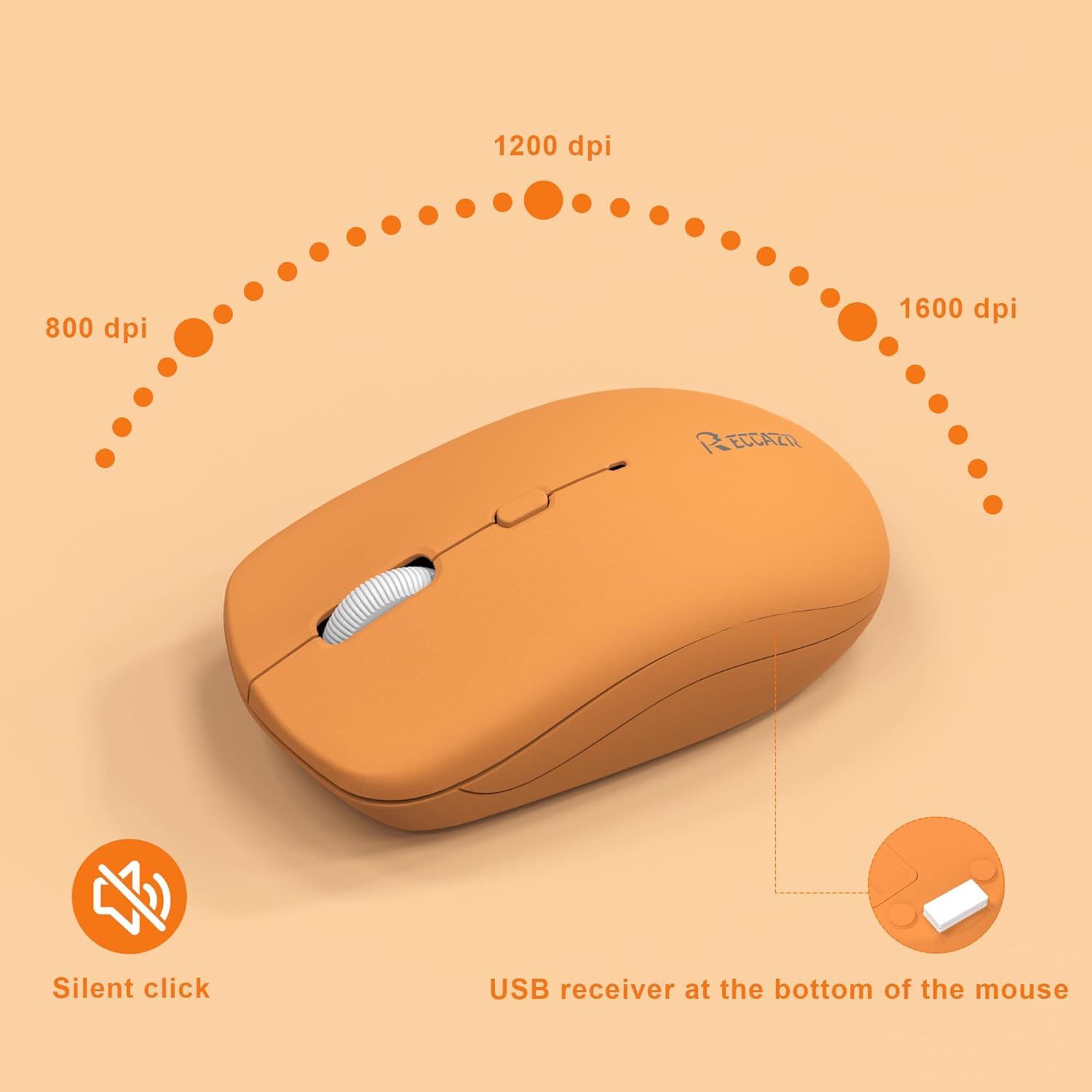 Wireless Keyboard and Mouse Combo, Reccazr 2.4G Full-Sized Keyboard and Mouse Cordless, 3 DPI Adjustable Mouse, Dual-System Keyboard for Computer/Laptop/Windows/Mac (Orange-A)