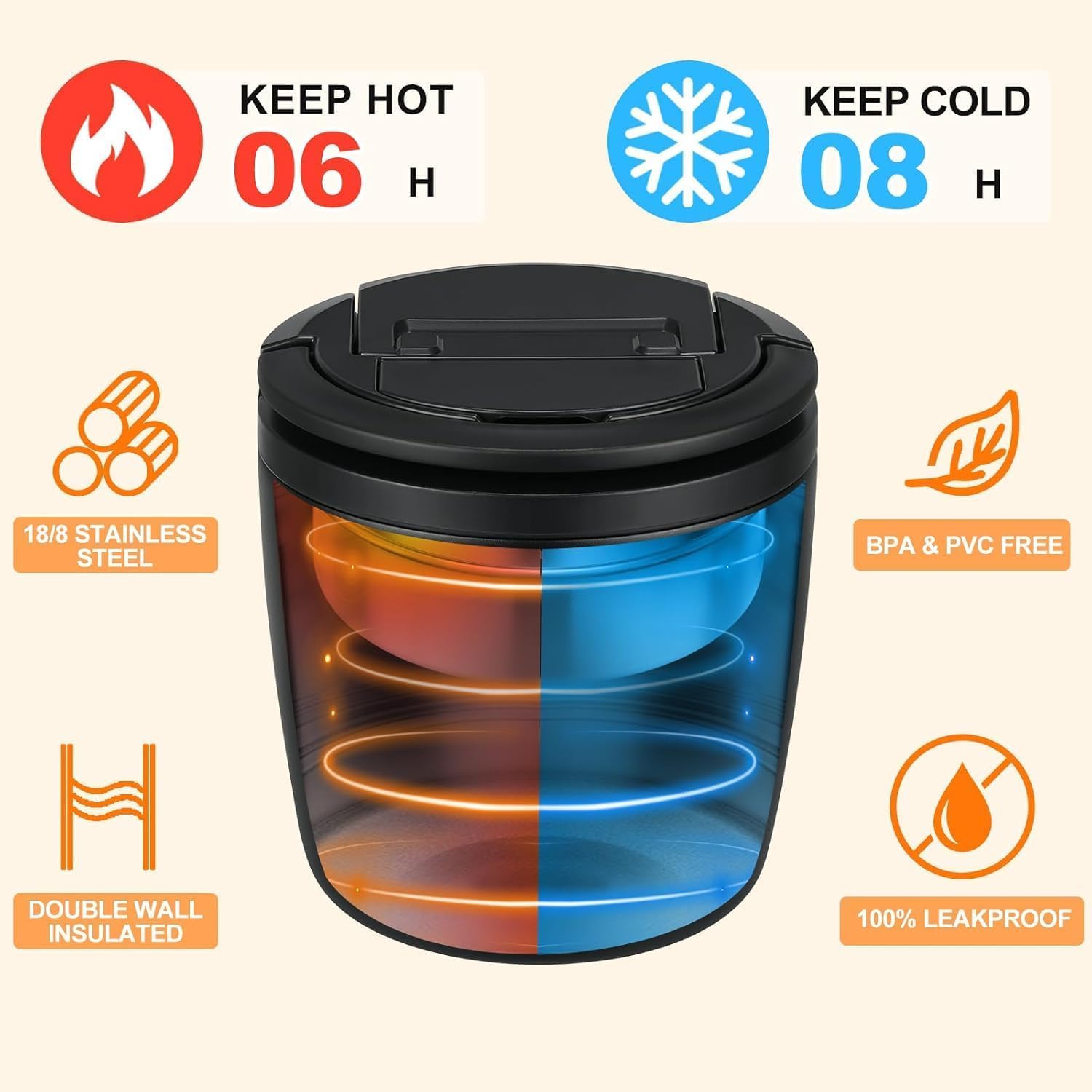 MAXSO Lunch Container 40 oz for Adults Stainless Steel Vacuum Insulated Food Jar, Soup Thermo for Hot Food Thermal Bento Box, Wide Mouth Leakproof Buckle Lid with Spoon - Black