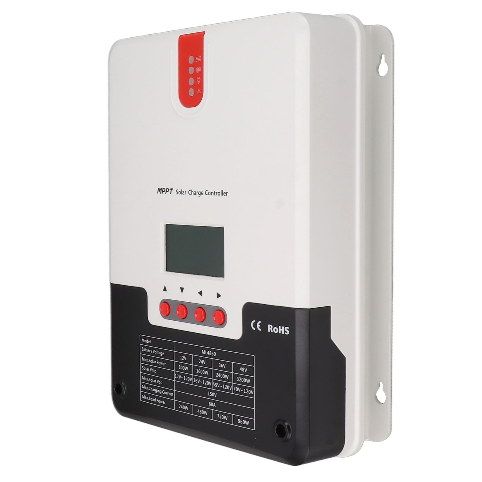 Regulator Panelu Słonecznego, 60A MPPT Słoneczny Sterownik ładowania Słonecznego 12V 24 V 36V 48V Panelu Słonecznego Regulator Akumulatora 4 -stopniowe Wyświetlacz LCD, Kontrolery Energii