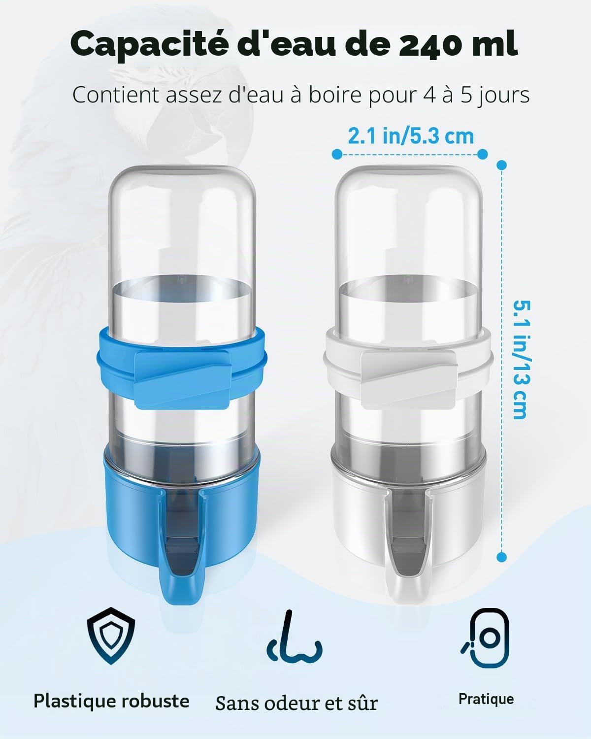 Pawfly 2 Pcs Distributeur d'eau Automatique pour Oiseaux, Mangeoire à Eau Automatique pour Oiseaux, Accessoires de Cage pour Perroquet & Hamster, Distributeur d'eau Blanc et Bleu pour Perruche