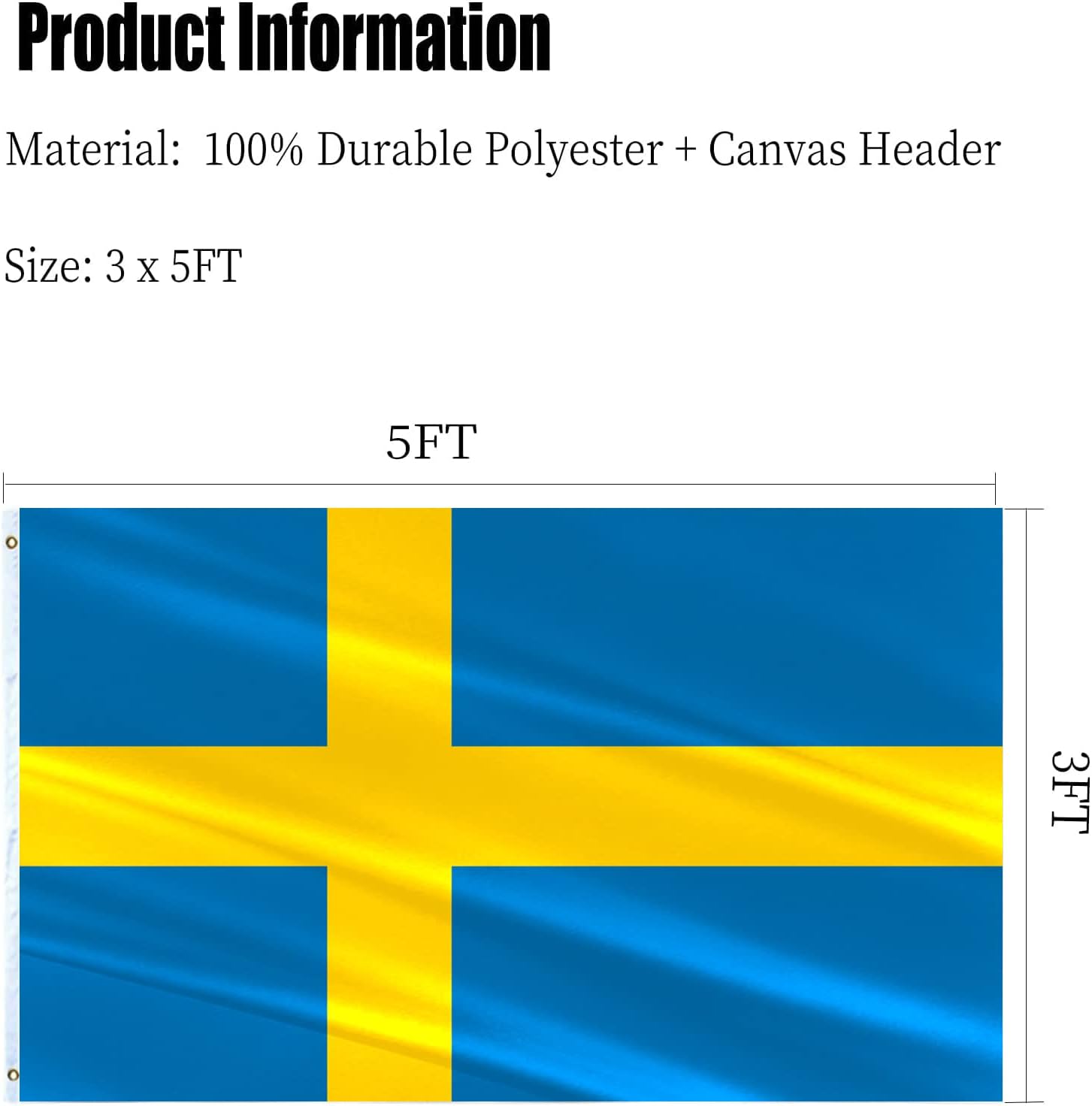 Swedish Flag 3x5 Double Sided Sweden Flags for Outdoor 3 Ply 200D Heavy Duty Polyester and Durable Canvas Header