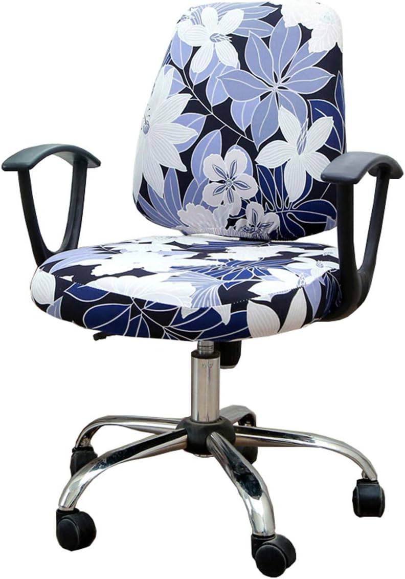 WOMACO Desk Chair Cover, Computer Office Chair Covers Removable Universal Chair Covers Stretch Rotating Chair Slipcover (Leaves and Flowers)