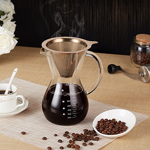 Gvode Pour Over Coffee Maker With Reusable Stainless Steel Mesh Filter,27 Ounce, Borosilicate Glass #TOP3