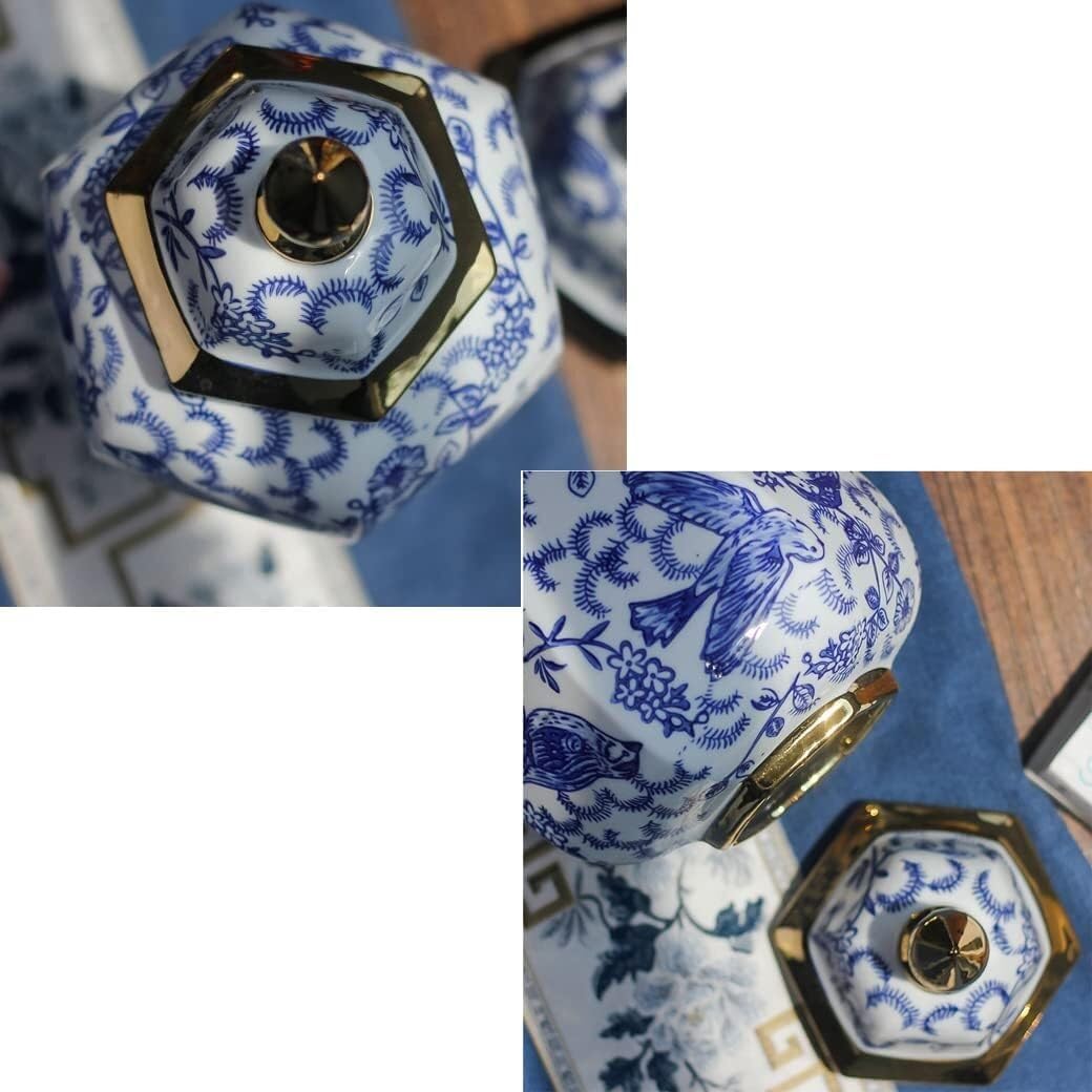 Food Storage Jar,Decorative Jar Ginger Jar Vase Decor Ceramic Vases Ginger Jars with Lid for Home Decor Blue and White Dried Flower Vase Decoration for Home Ginger Jars STO,A-11 * 34Cm