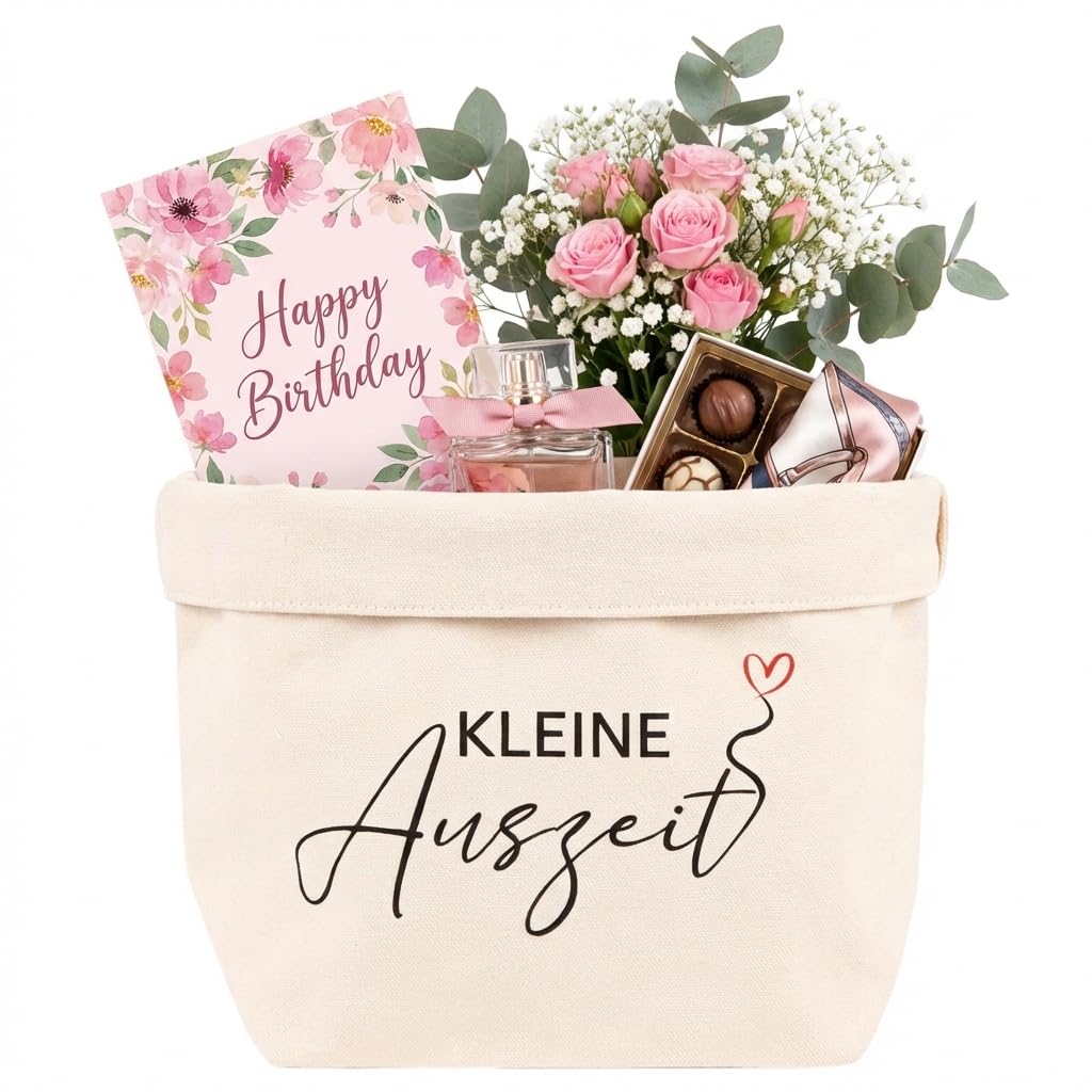 EAAGHK Kleine Auszeit Korb Geschenktüte, Geschenkkorb-Kleine Auszeit aus Baumwolle und Leinen Wellness/Entspannung Geschenk Geschenktüte Geschenkverpackung für Frauen Damen zur Entspannende Gesundheit