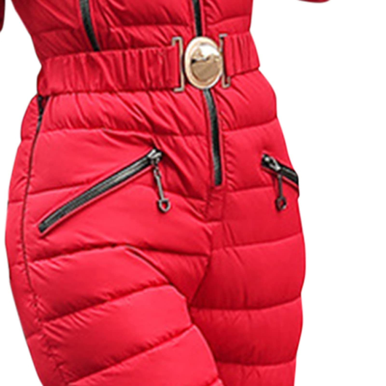 Damen Schneeoverall Winter Warm Schneeanzug Overall Elegant Ski-Overall Pelzkragen Skijacke Schneeanzug mit Hoodies Nicht Abnehmbare Outdoor-Sporthose Skianzug Wasserdicht Skifahren Overall