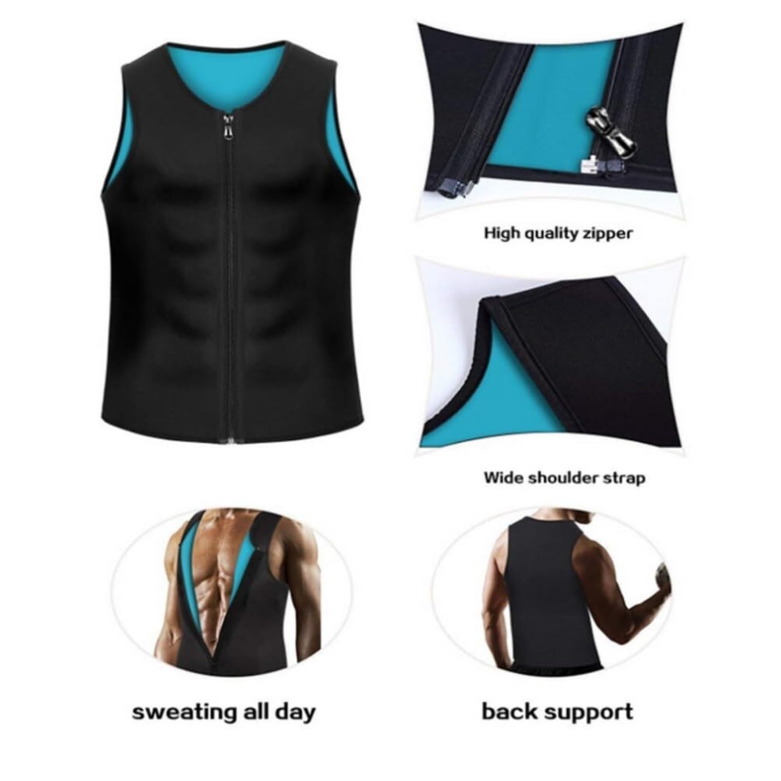 LYGXWJFC Koszulka kompresyjna z podparciem pleców Bez rękawów wyszczuplająca kamizelka neoprenowa Gorąca koszula Body Shapers Pas podtrzymujący (czarny, 4XL)