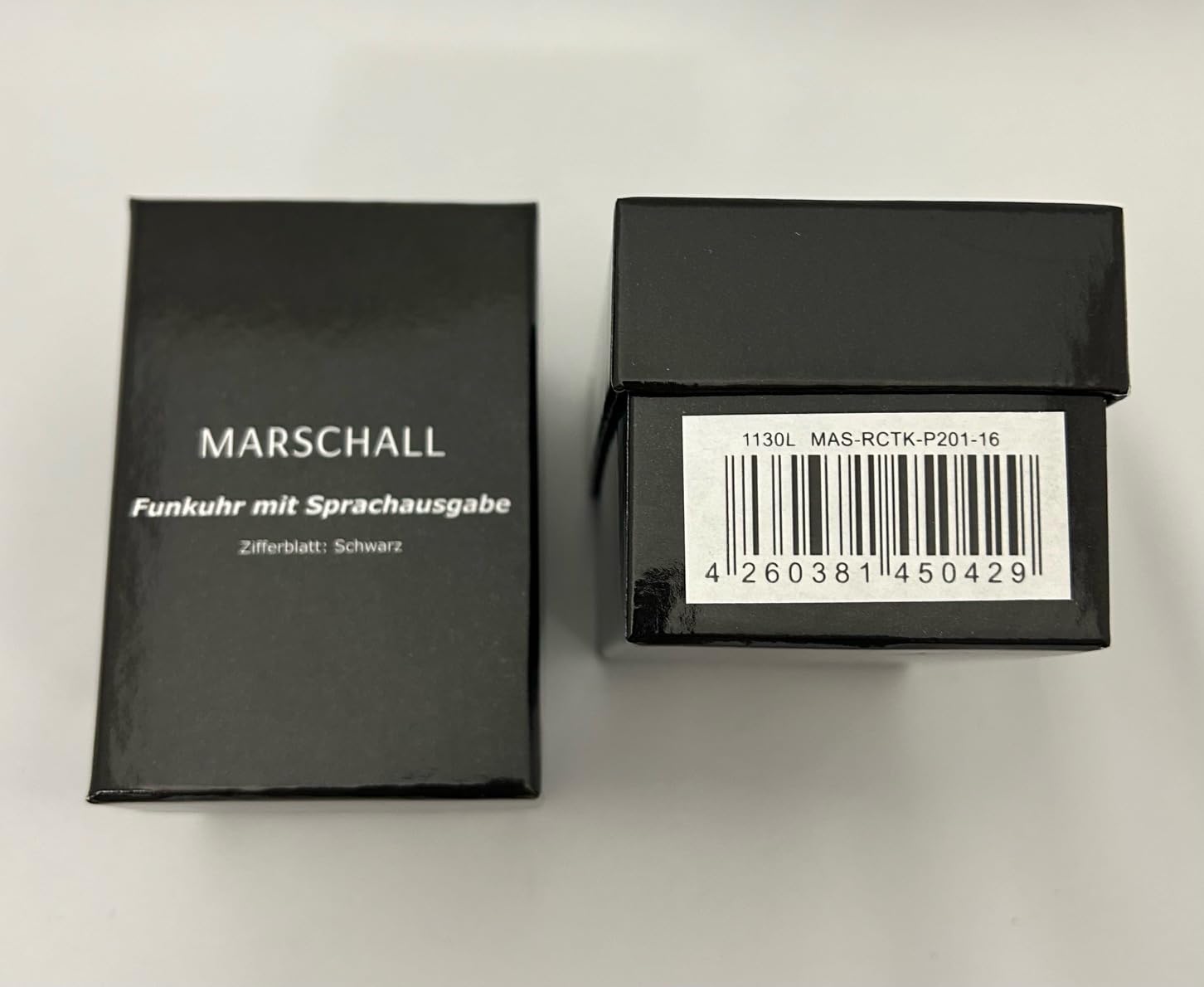 Marschall Deutsch sprechende Herren Funk-Armbanduhr I 1130L I Für Blinde, Senioren und Sehbehinderte I Datum- und Zeitansage I Extra große Zeiger I Schwarzes Lederarmband