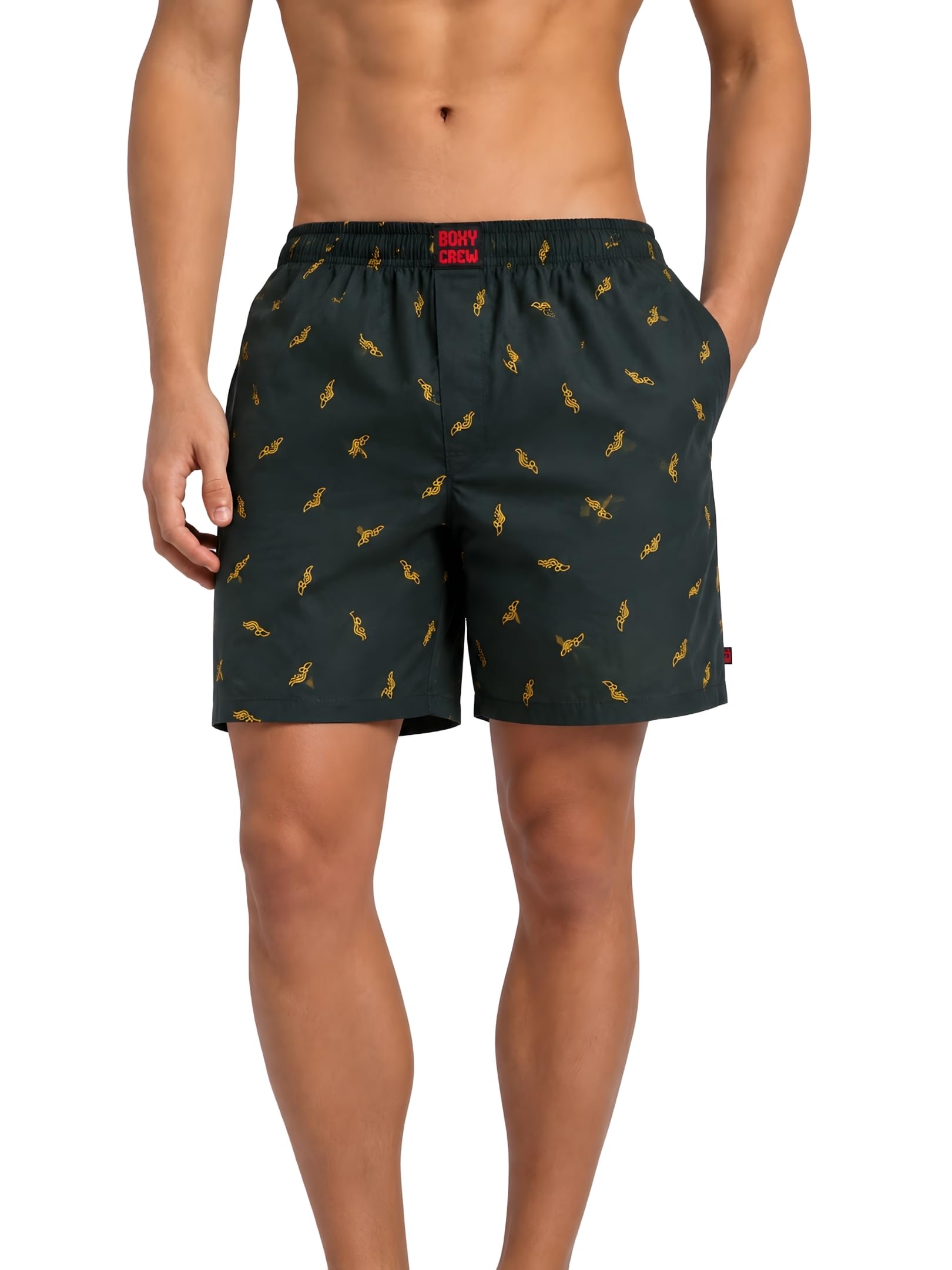Men Boxer Shorts 100% Cotton Dark Teal | Lightweight Woven Boxers with Dual Side Pockets, No-Marks Inner Elastic Waistband, Breathable Relaxed Fit Lounge Shorts for Home & Sleep-image-38