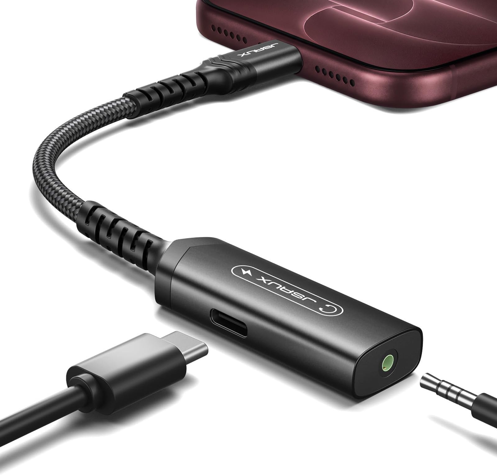 JSAUX USB C Headphone Adapter and Charger, 2-in-1 Type to 3.5mm audio 60W